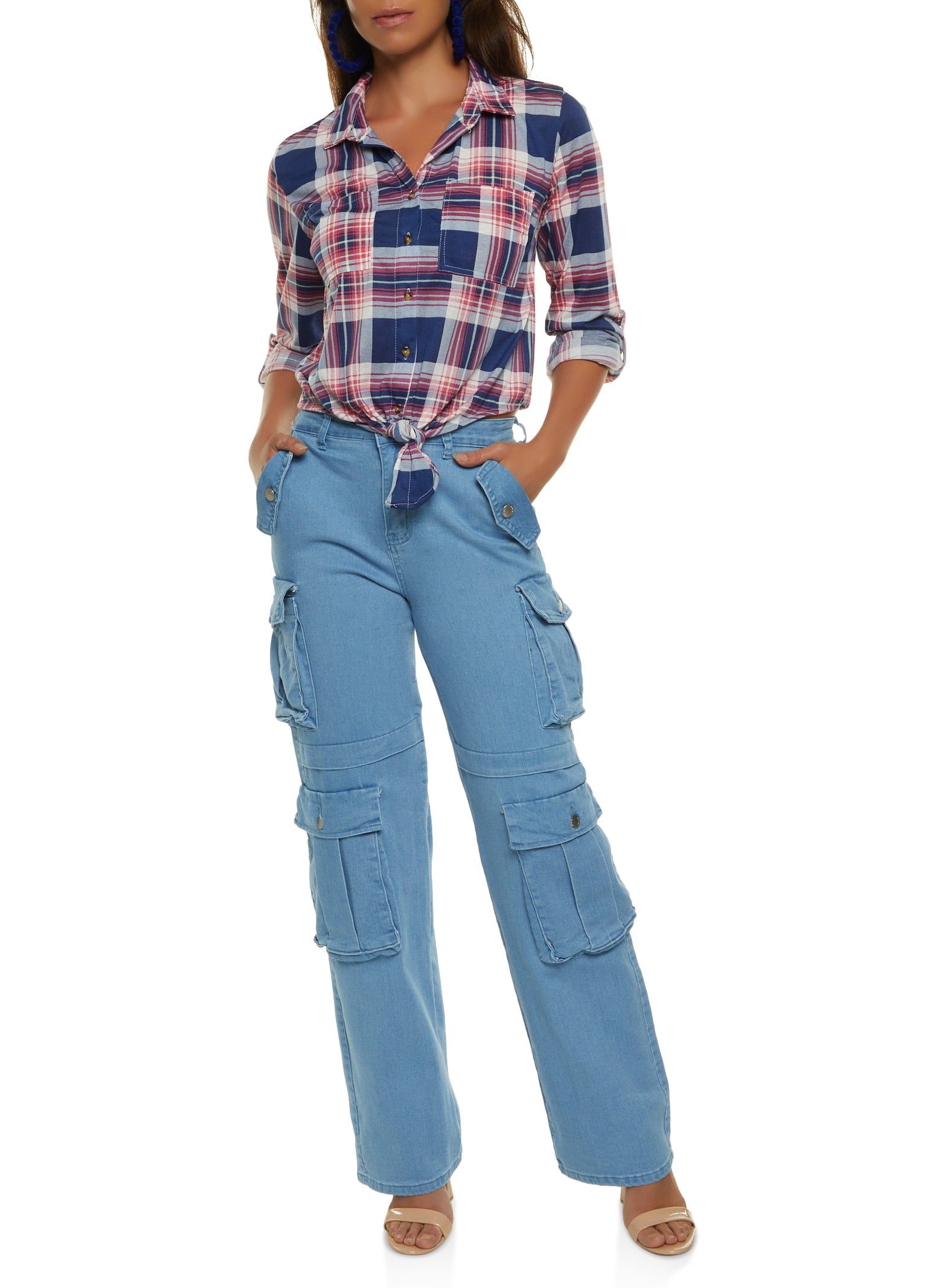 Button Front Tabbed Sleeve Tie Front Shirt sold by Rainbow product image thumbnail 2