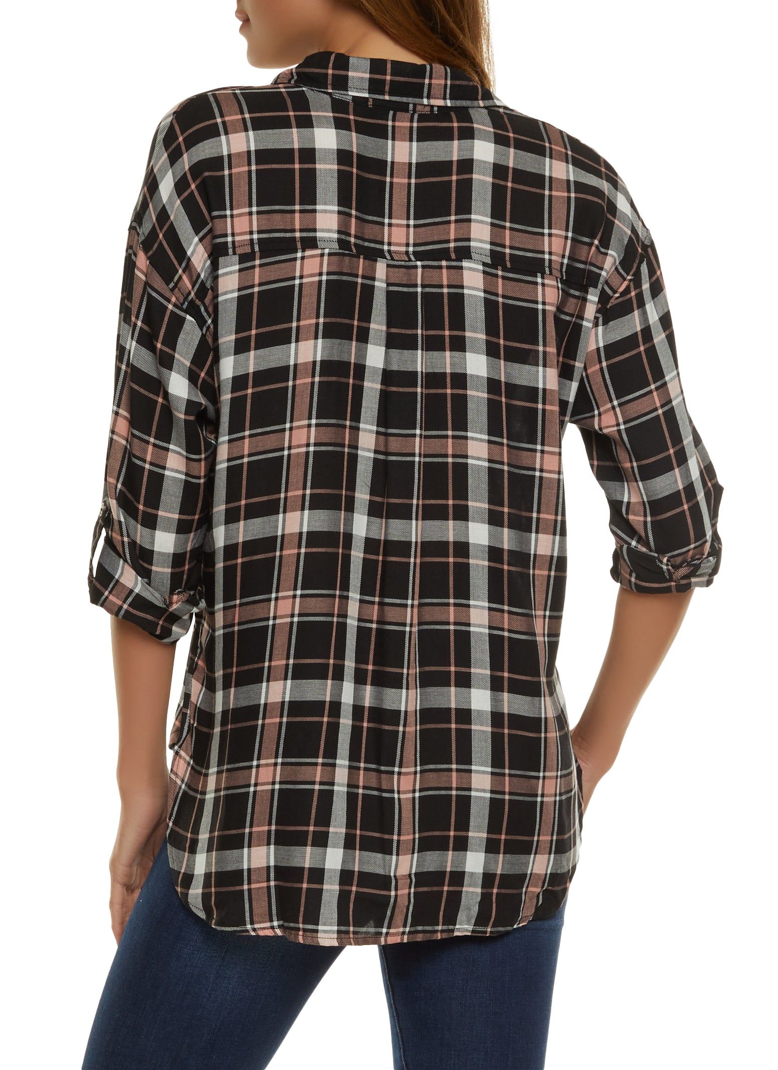 Plaid Tabbed Sleeve Button Down Top sold by Rainbow product image thumbnail 2