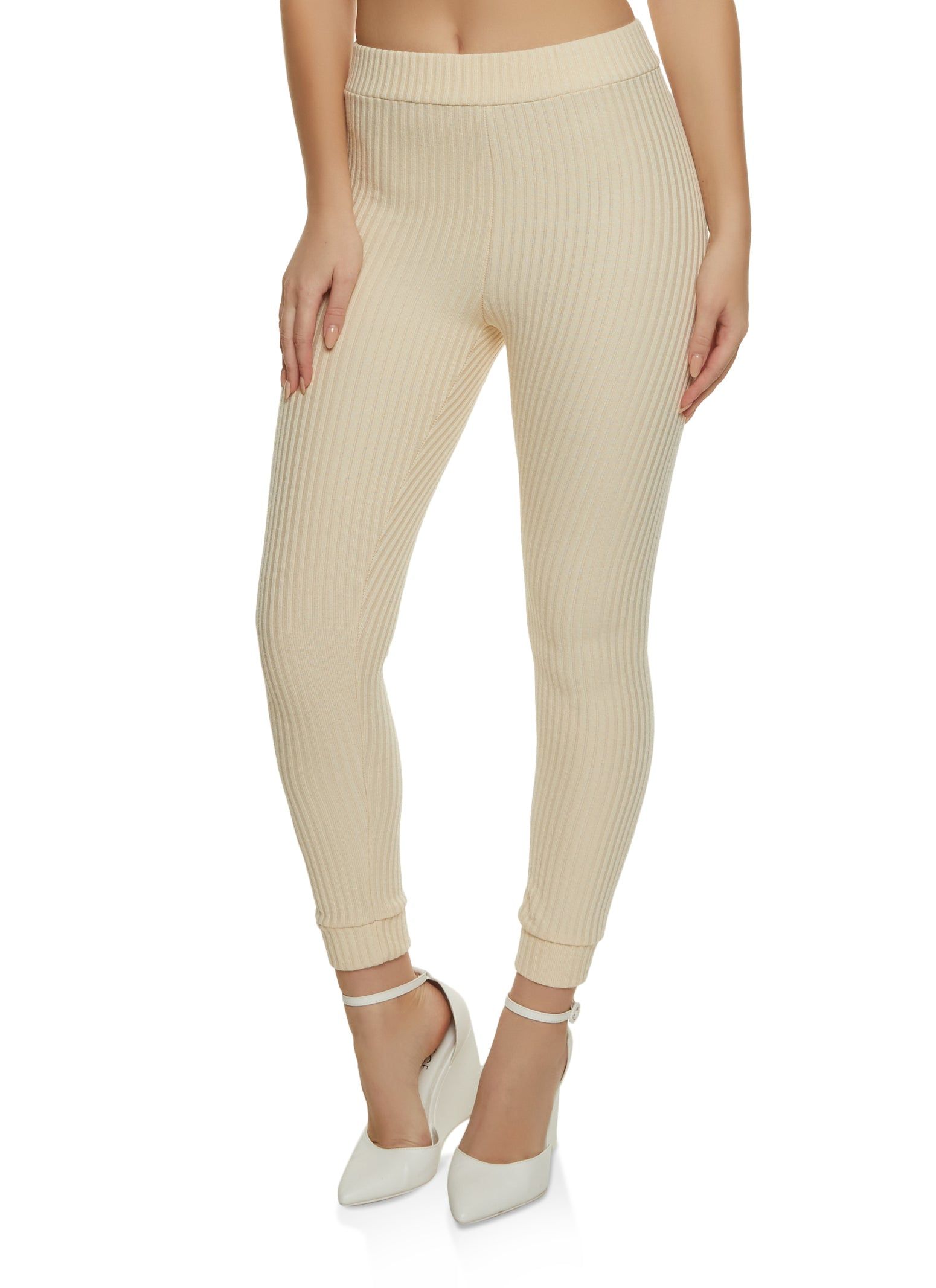 Ribbed Knit High Waist Joggers sold by Rainbow