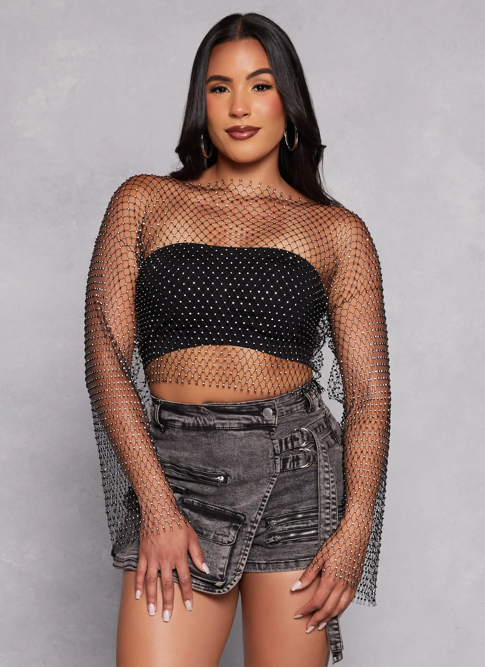 Rhinestone Fishnet Crop Top sold by Rainbow