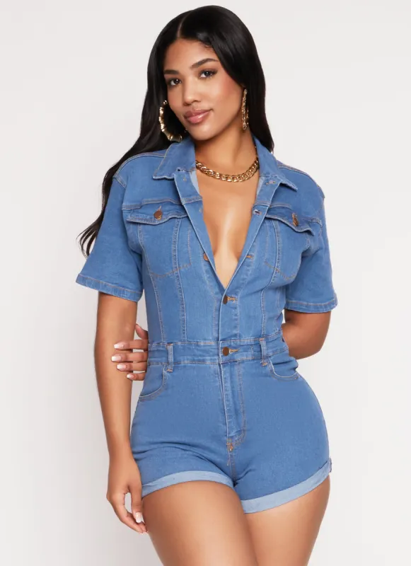 Daisy Short Sleeve Denim Romper sold by Rainbow