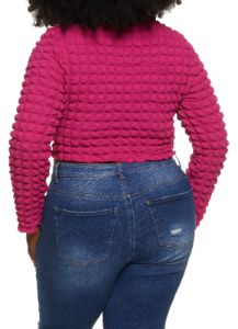 Plus Size Bubble Knit Mock Neck Long Sleeve Crop Top sold by Rainbow