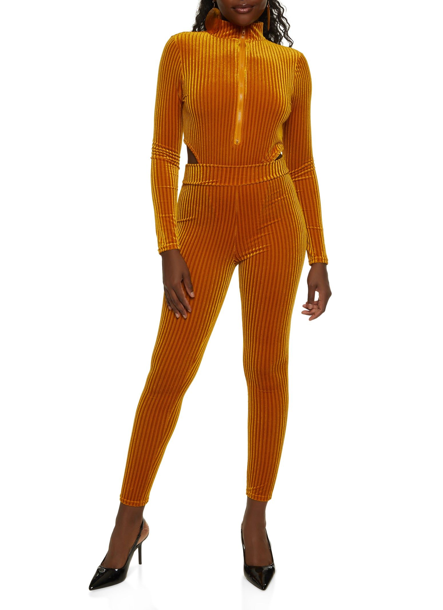 Velvet Burnout Half Zip High Cut Bodysuit sold by Rainbow product image thumbnail 2