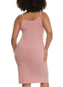 Plus Size Ribbed Knit Button Detail Cami Dress sold by Rainbow