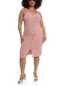 Plus Size Ribbed Knit Button Detail Cami Dress sold by Rainbow