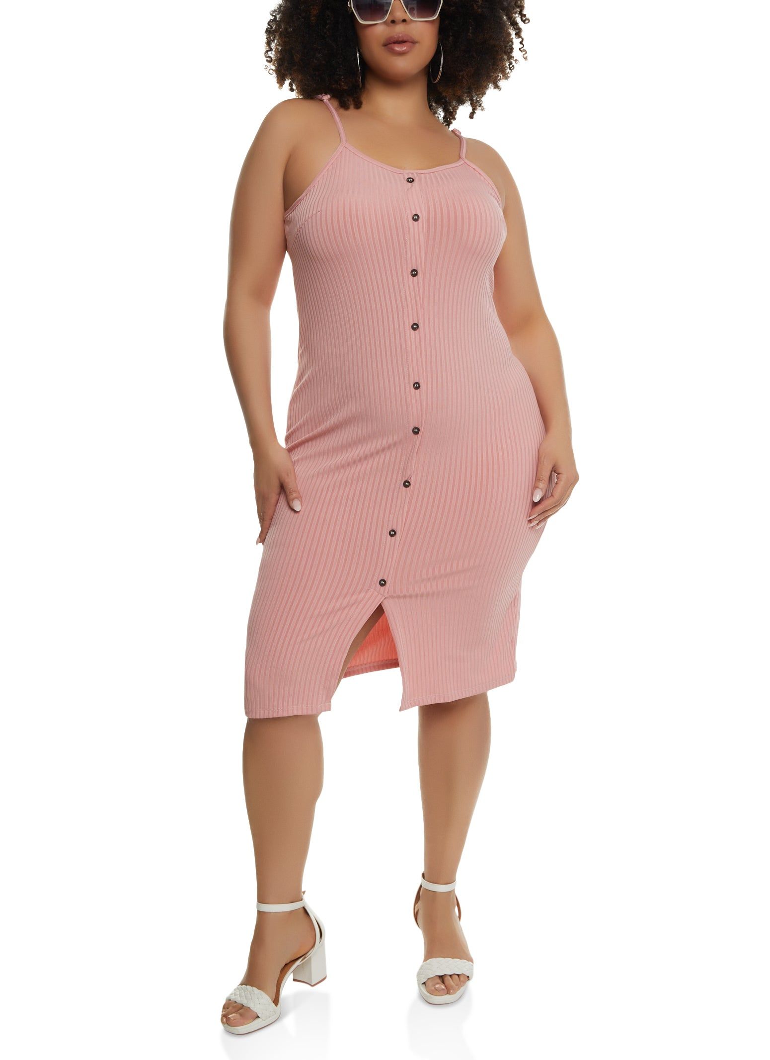 Plus Size Ribbed Knit Button Detail Cami Dress sold by Rainbow product image thumbnail 2