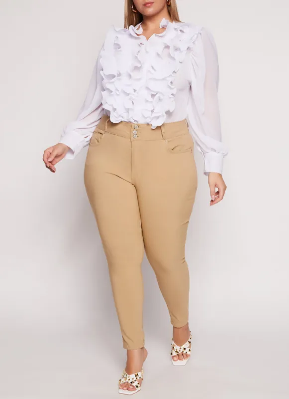 Plus Size Triple Button High Waisted Skinny Leg Pants sold by Rainbow