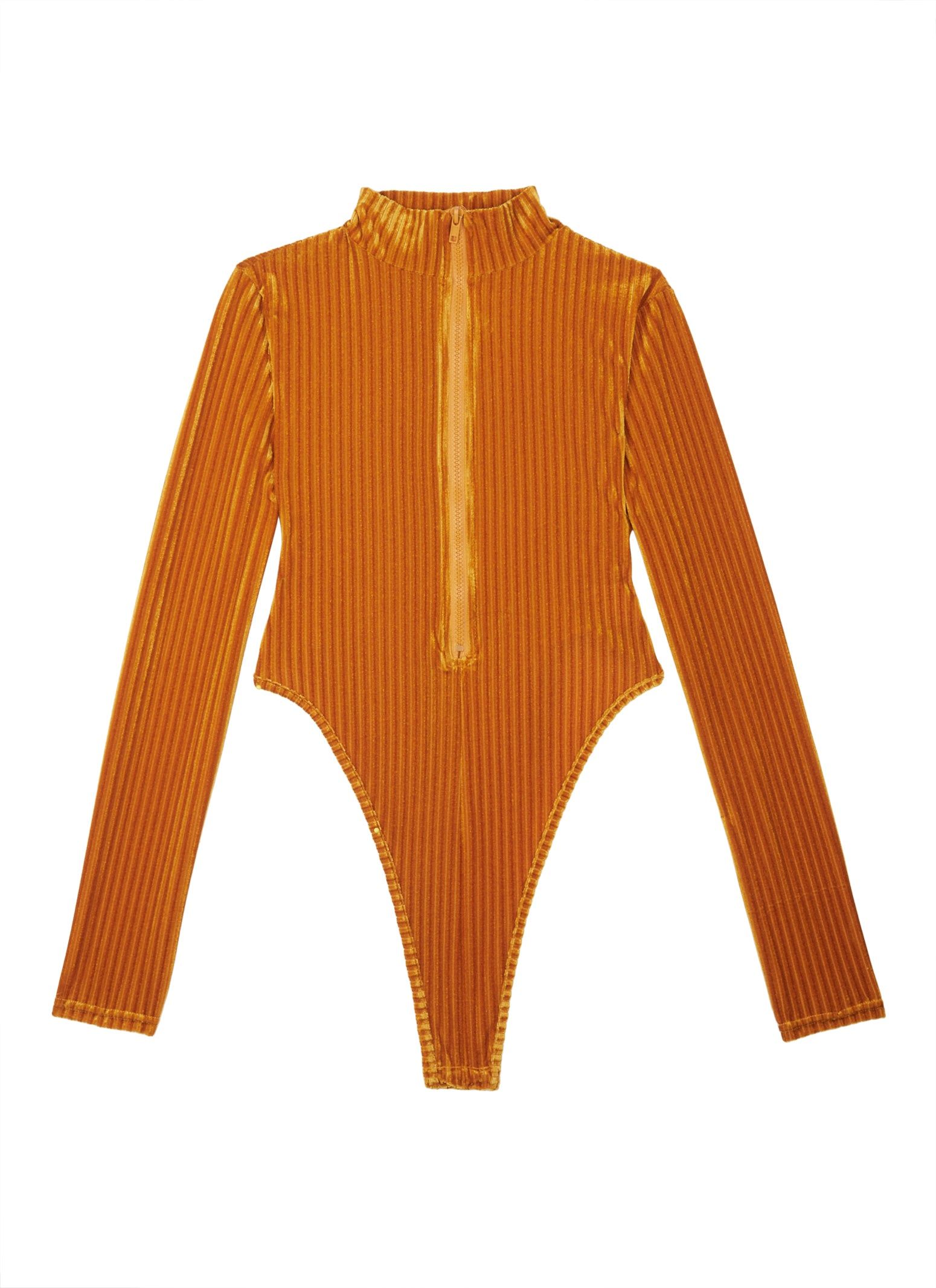 Velvet Burnout Half Zip High Cut Bodysuit sold by Rainbow product image thumbnail 5