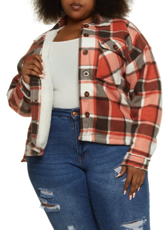 Plus Size Plaid Sherpa Lined Brushed Knit Shacket sold by Rainbow