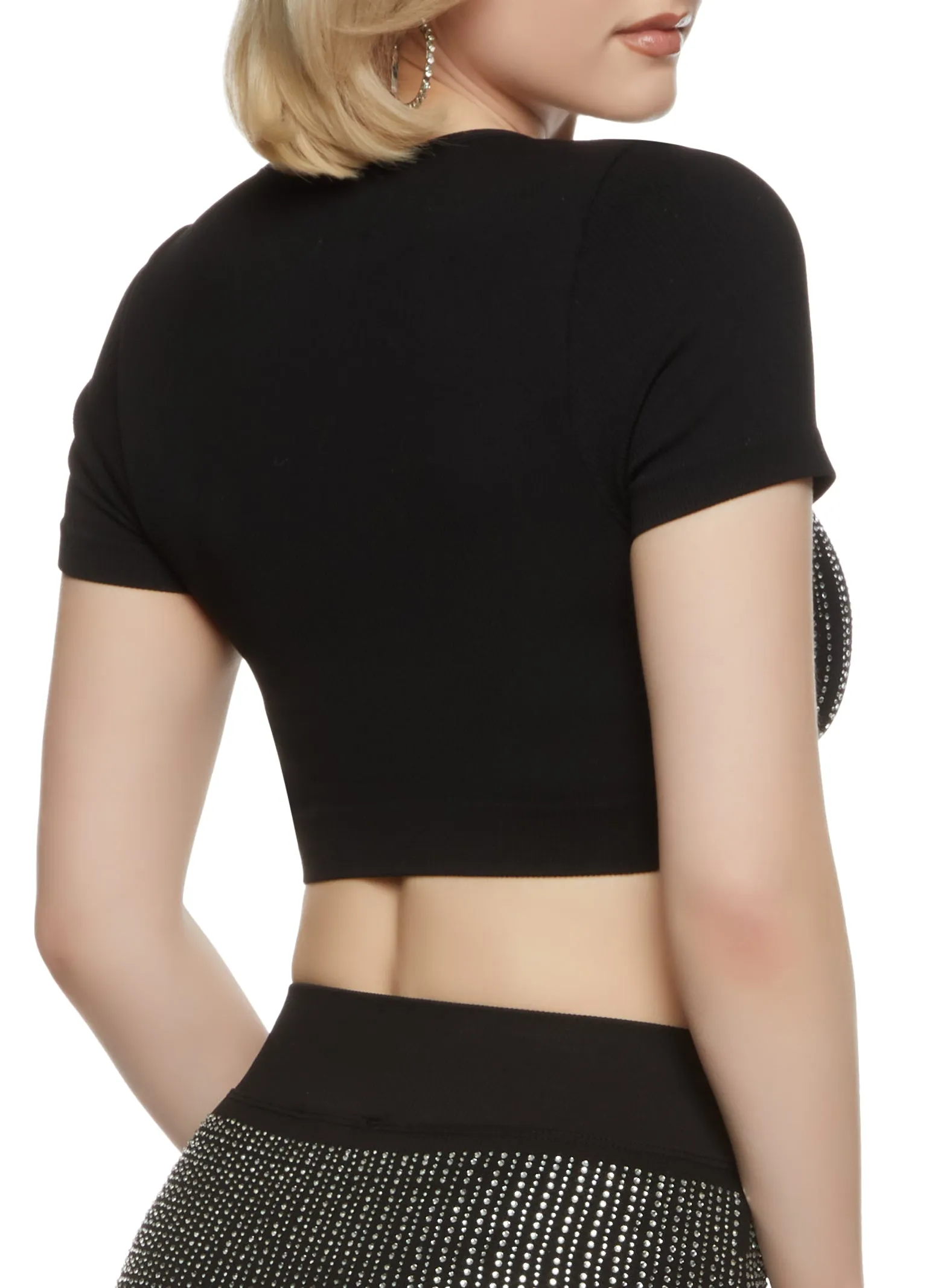 Seamless Ribbed Rhinestone Crop Top sold by Rainbow product image thumbnail 3