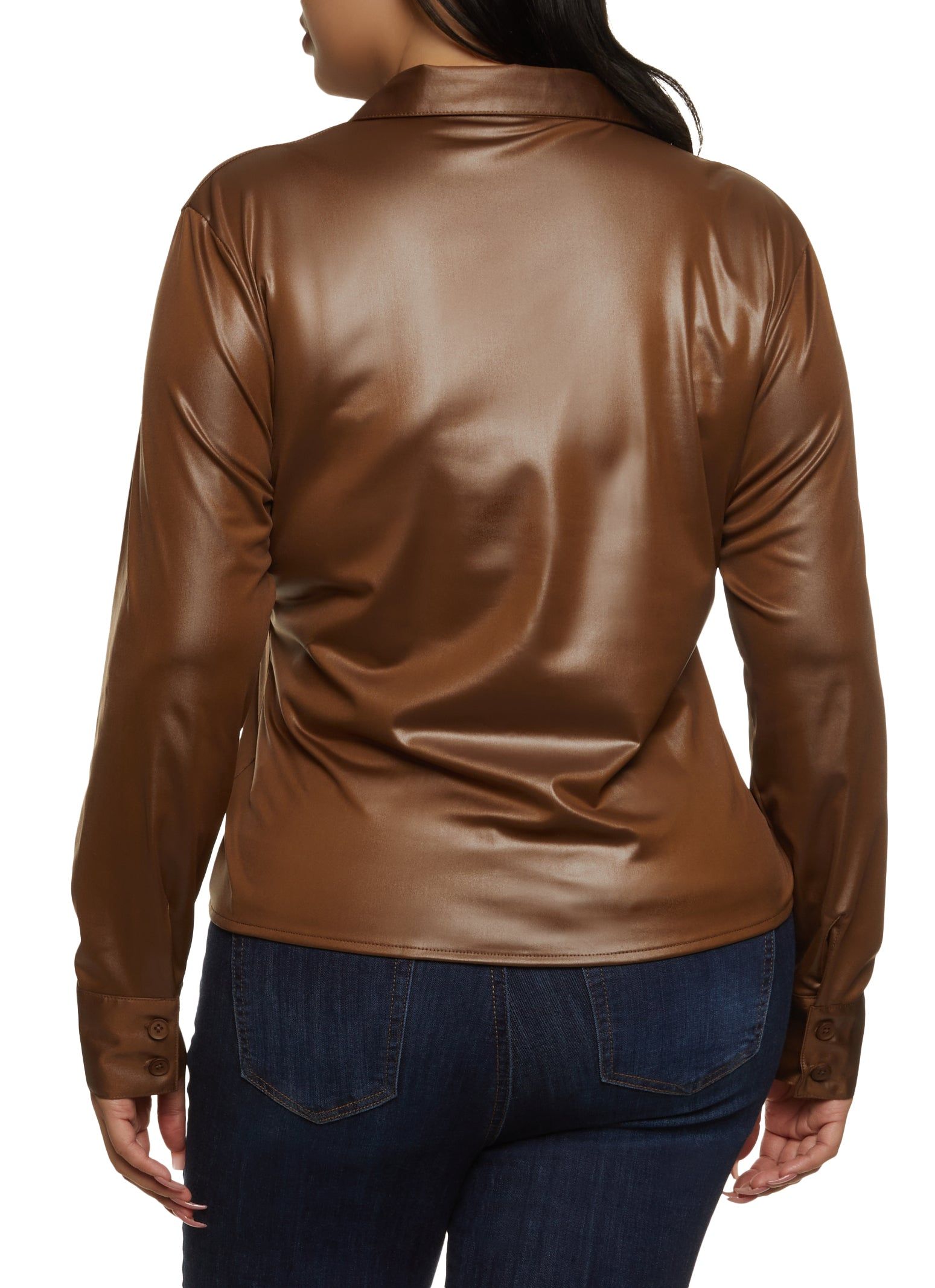 Plus Size Long Sleeve Spandex Ruched Button Front Shirt sold by Rainbow product image thumbnail 2