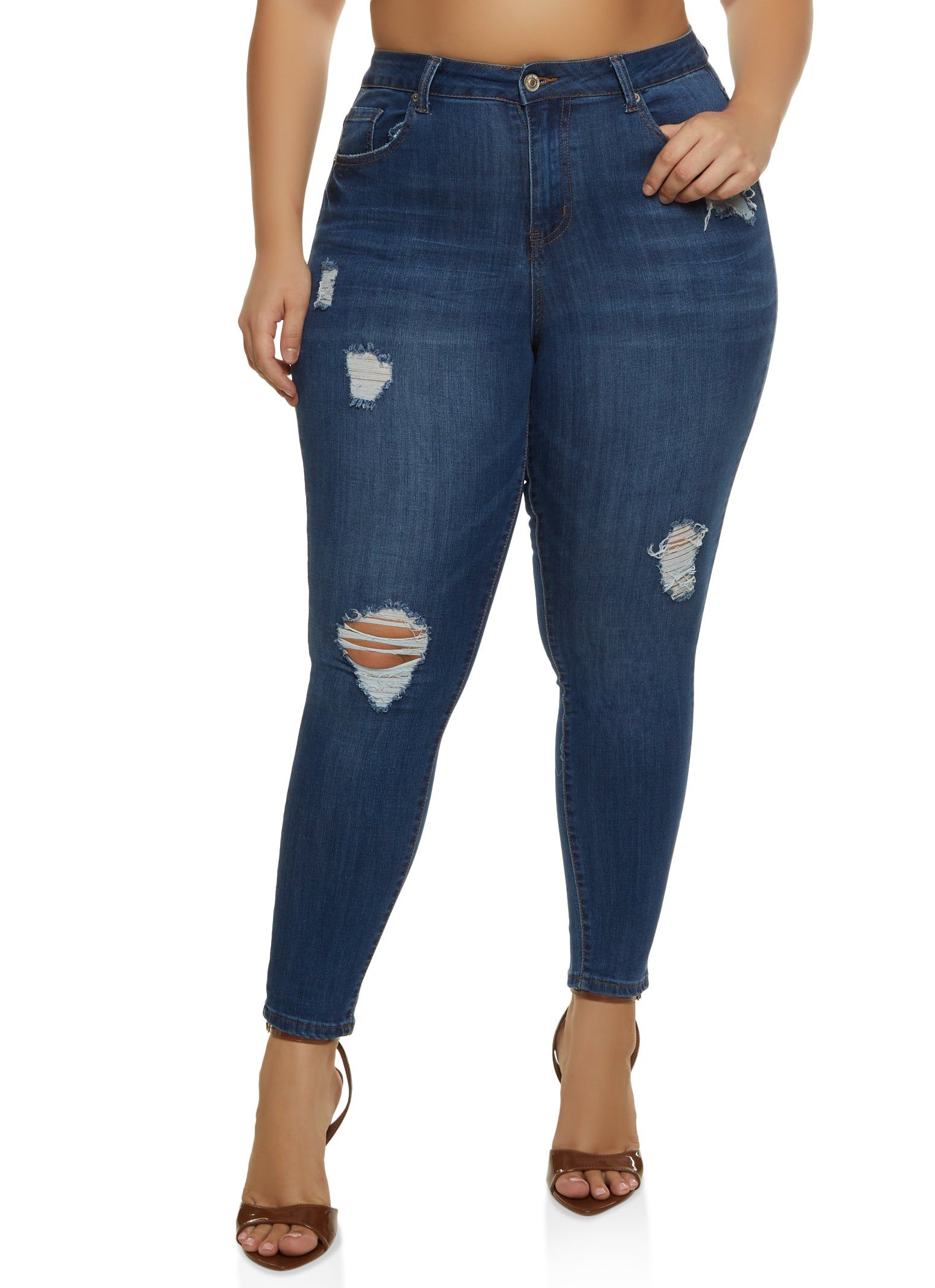 Plus Size WAX Distressed Stretch Skinny Jeans sold by Rainbow