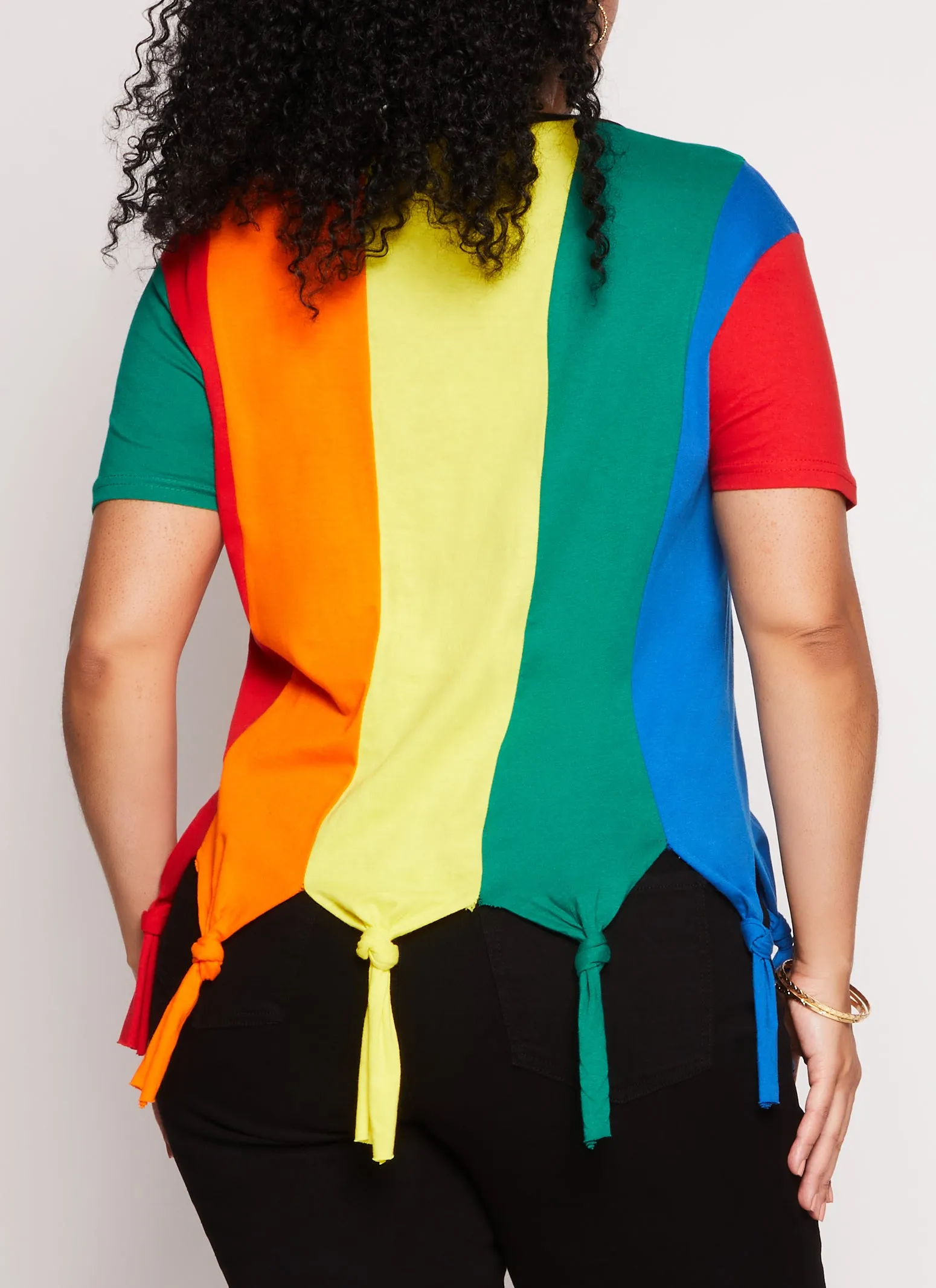 Plus Size Striped Knotted Fringe Hem T Shirt sold by Rainbow product image thumbnail 3