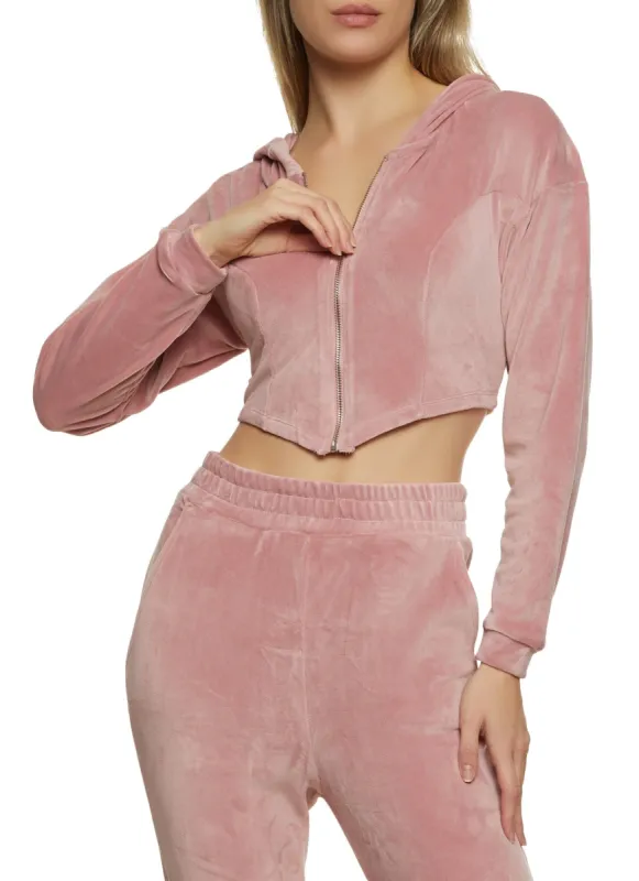 Velour Corset Detail Cropped Hoodie sold by Rainbow