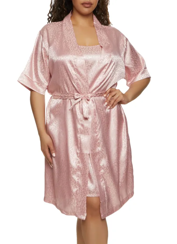 Plus Size Satin Animal Print Nightgown with Robe sold by Rainbow