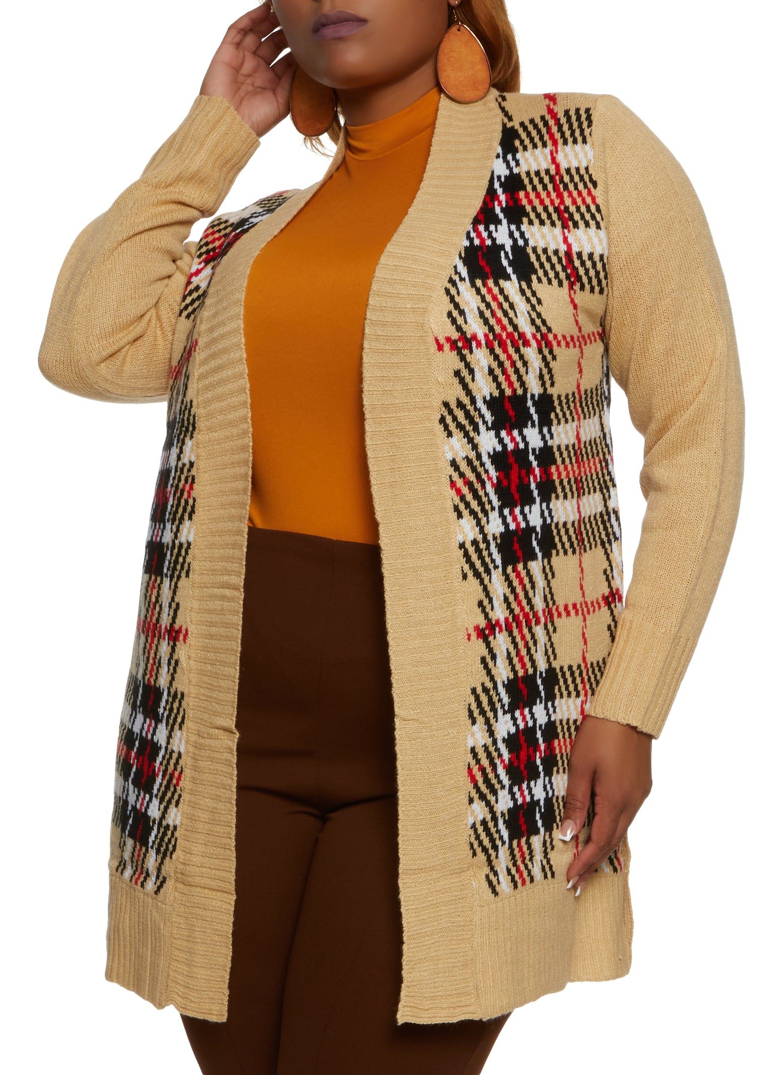 Plus Size Plaid Open Front Cardigan sold by Rainbow