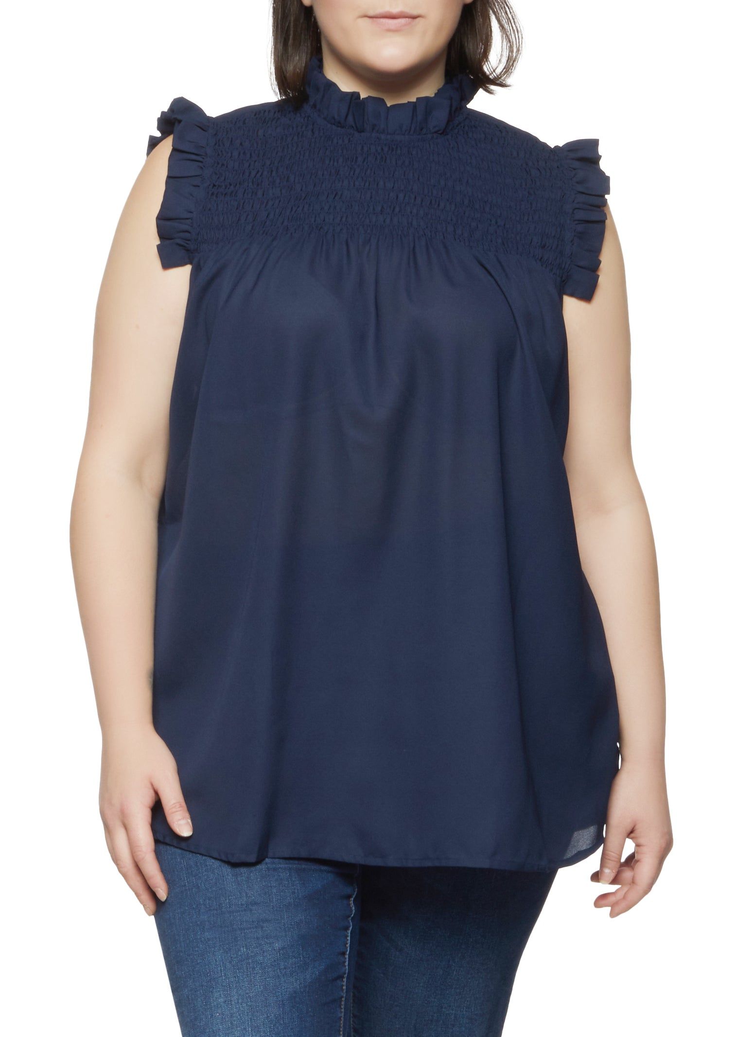 Plus Size Smocked Mock Neck Blouse sold by Rainbow