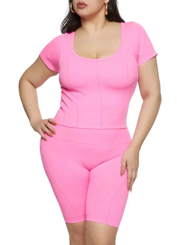 Plus Size Seamless Ribbed Short Sleeve Top sold by Rainbow