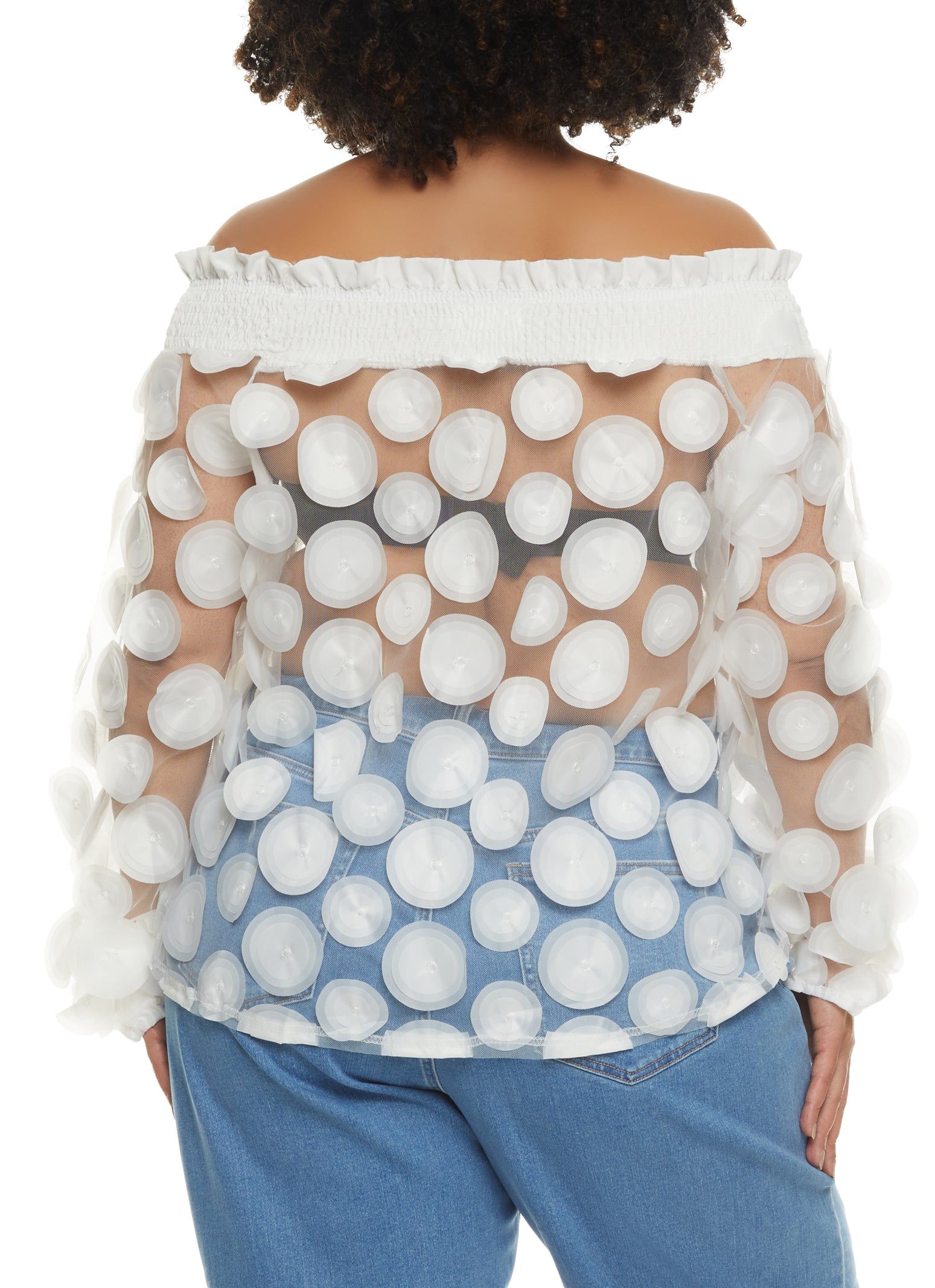 Plus Size Polka Dot Sheer Off the Shoulder Blouse sold by Rainbow product image thumbnail 2
