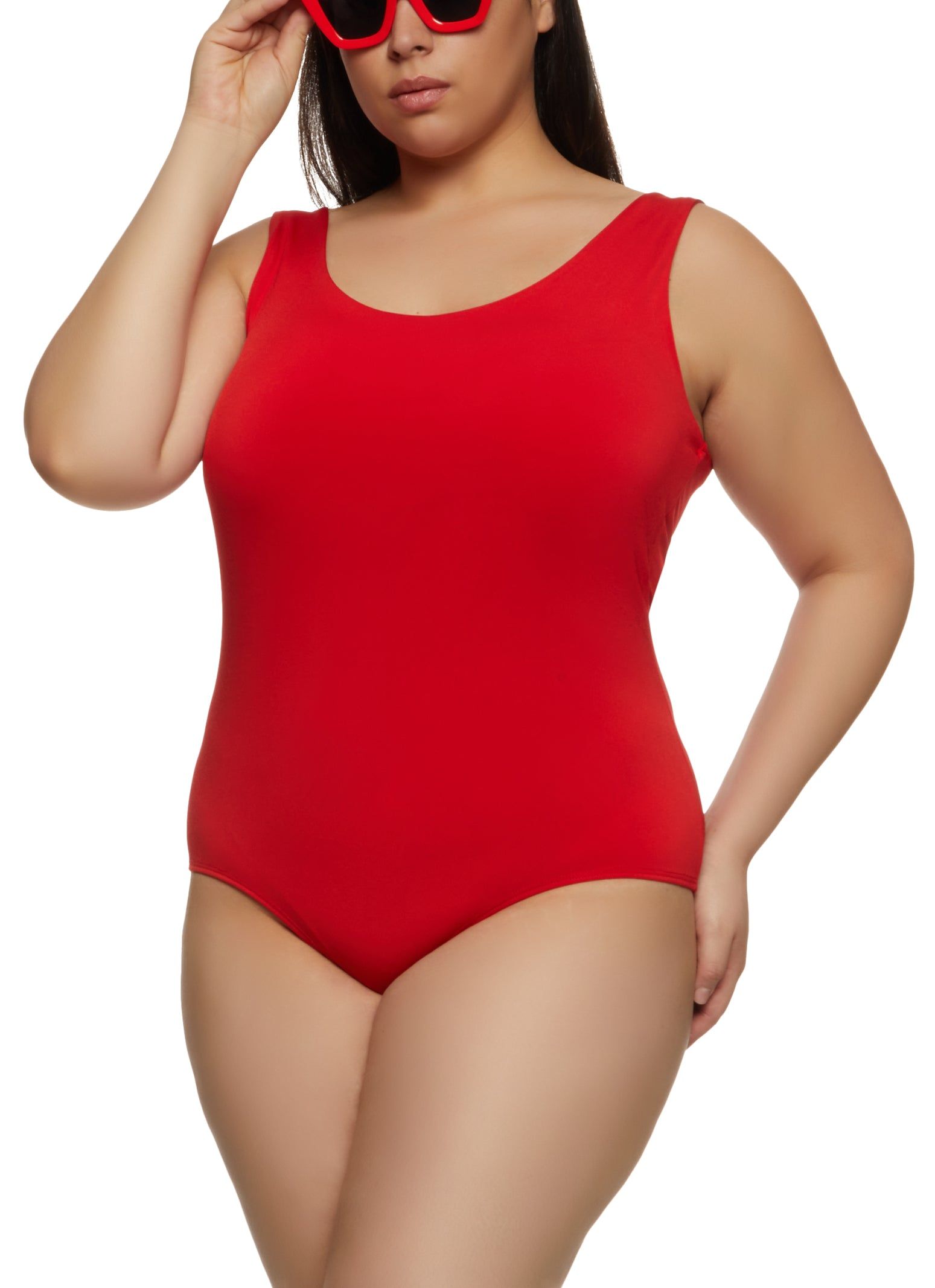 Plus Size Sleeveless Scoop Neck Tank Bodysuit sold by Rainbow