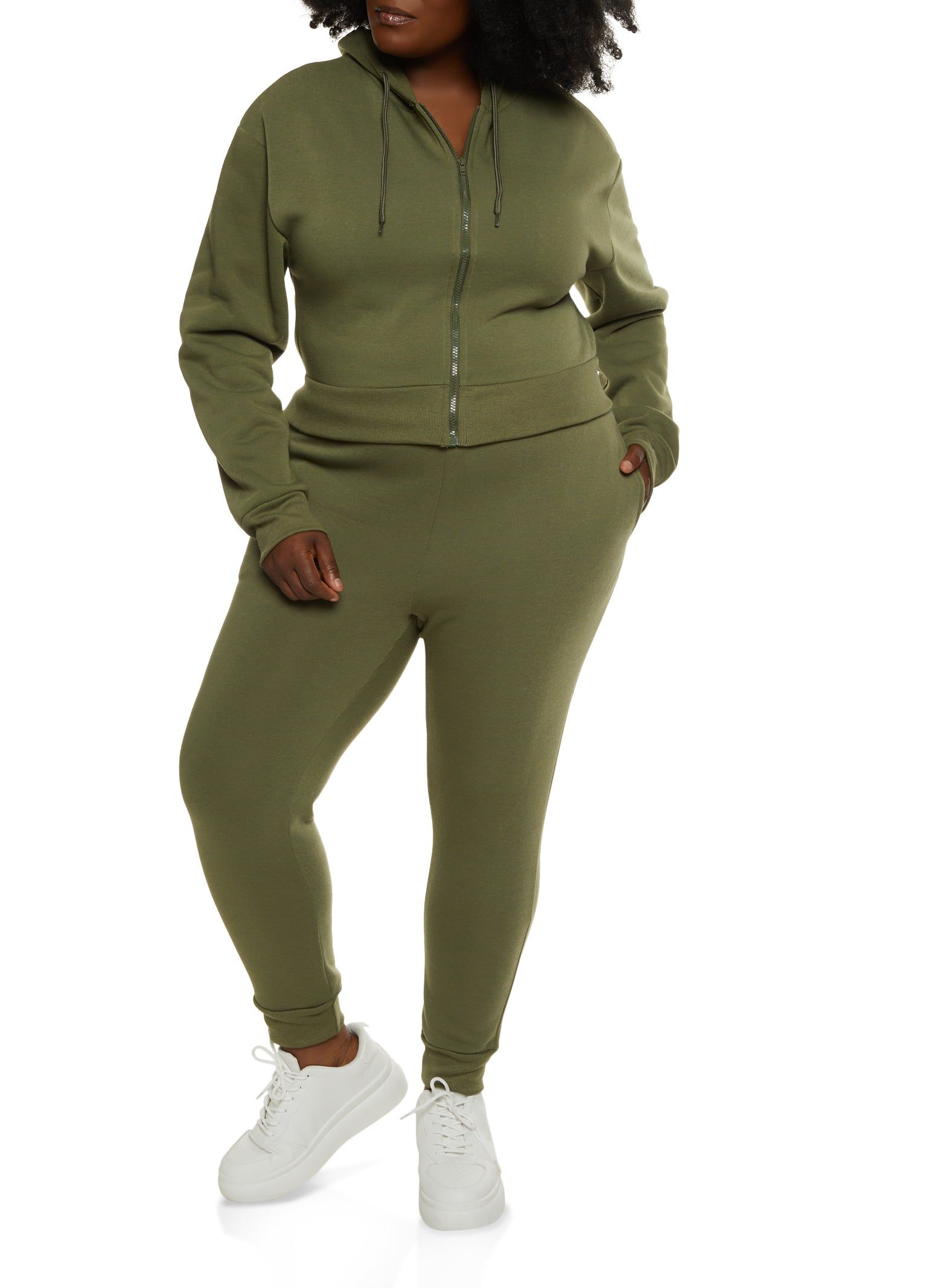 Plus Size Fleece Solid Zip Front Hoodie sold by Rainbow product image thumbnail 2