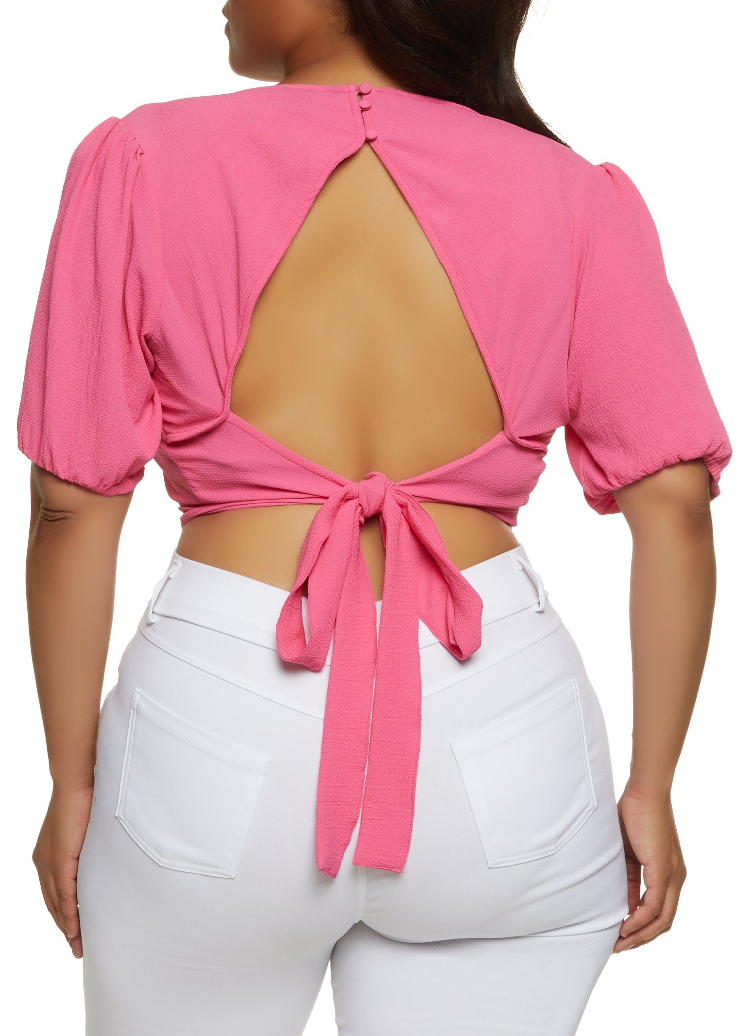 Plus Size Open Tie Back Faux Wrap Crop Top sold by Rainbow product image thumbnail 2