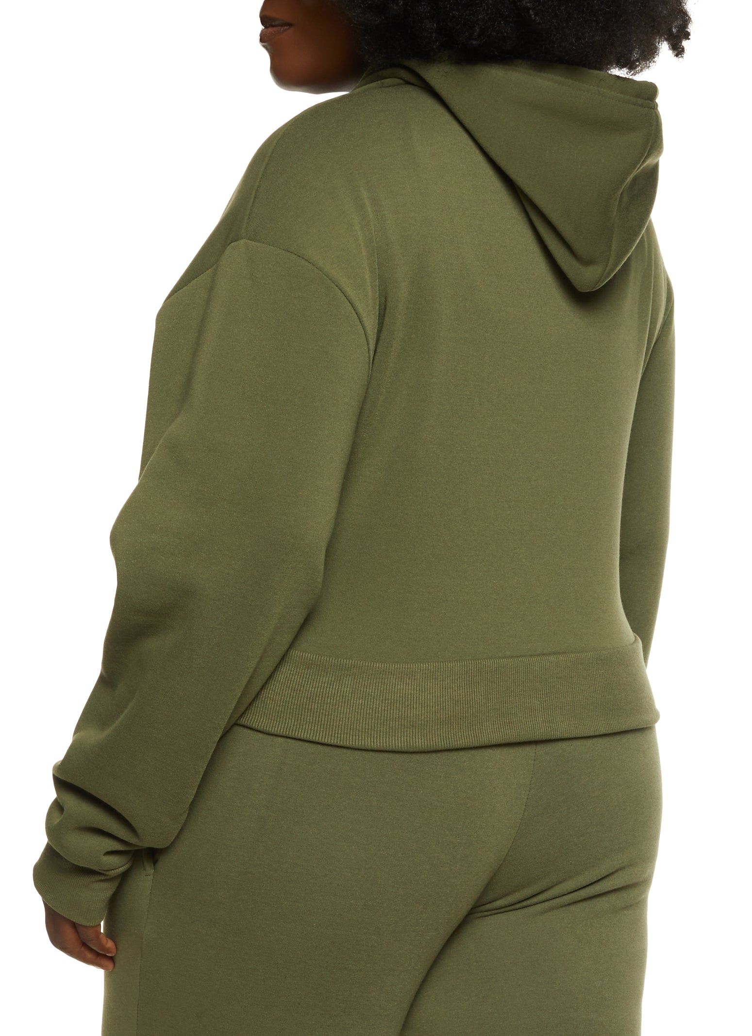 Plus Size Fleece Solid Zip Front Hoodie sold by Rainbow product image thumbnail 3