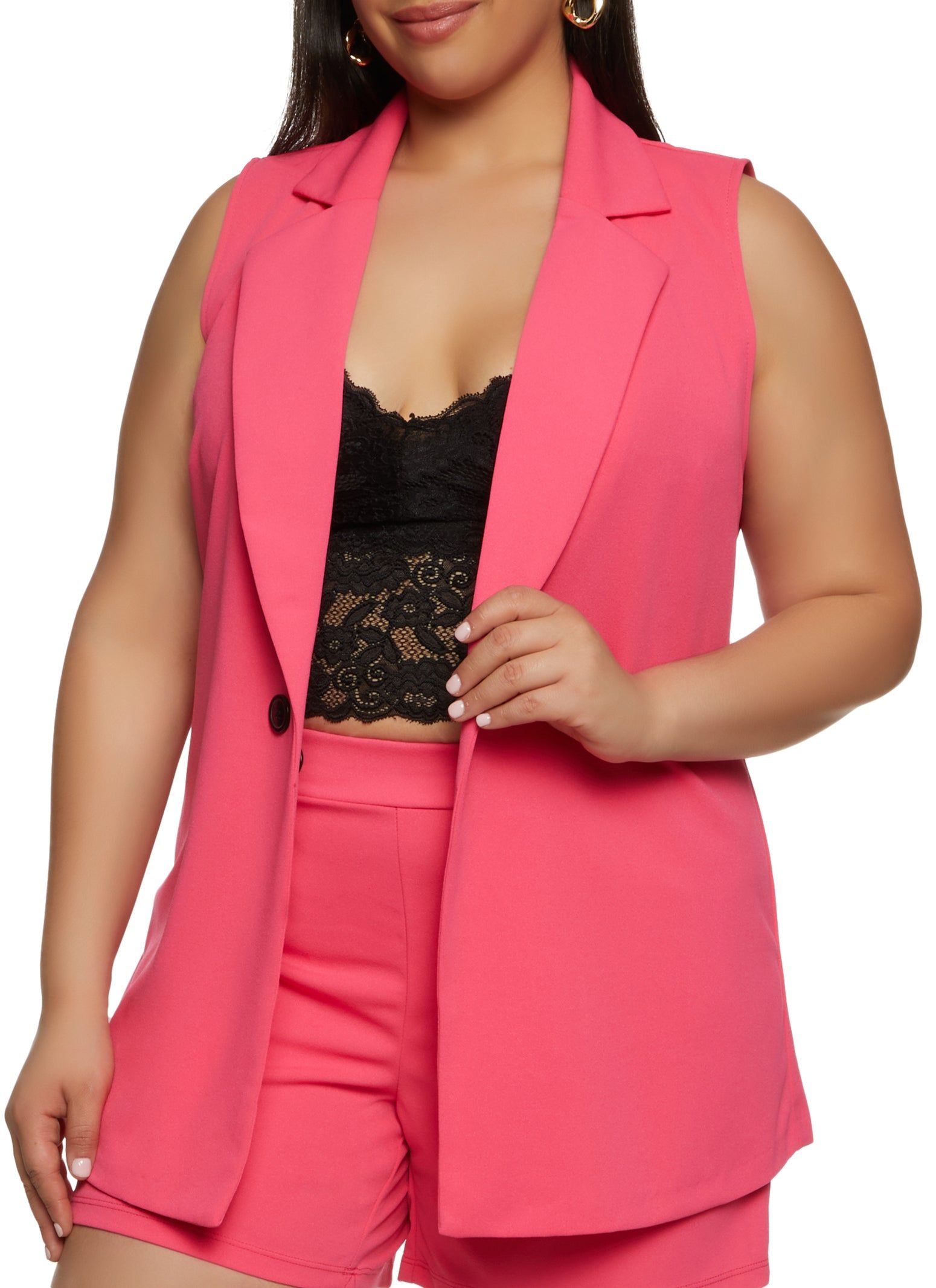 Plus Size Solid Crepe Knit Blazer Vest sold by Rainbow