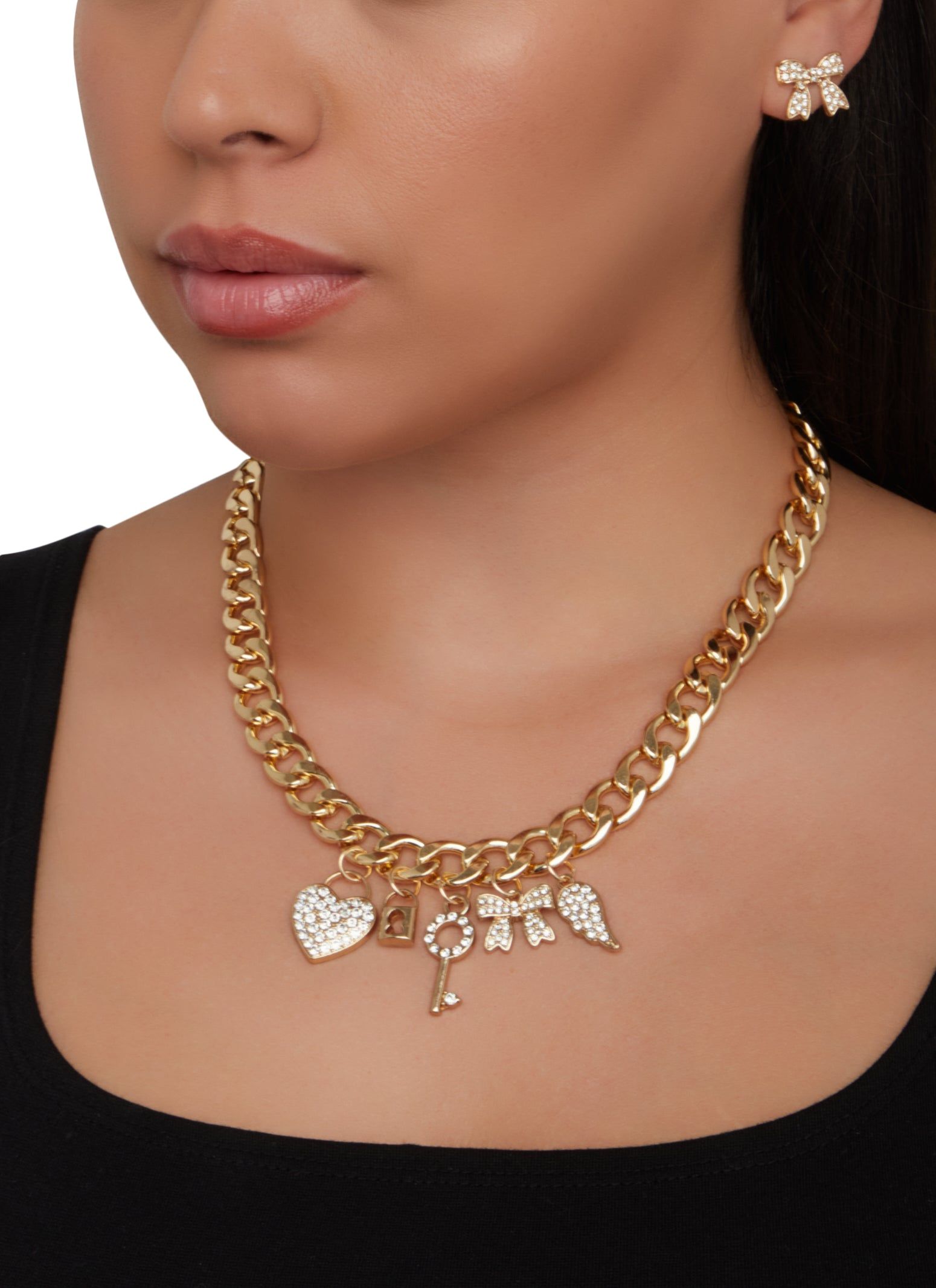 Rhinestone Charm Necklace with Bracelet and Earrings sold by Rainbow product image thumbnail 2