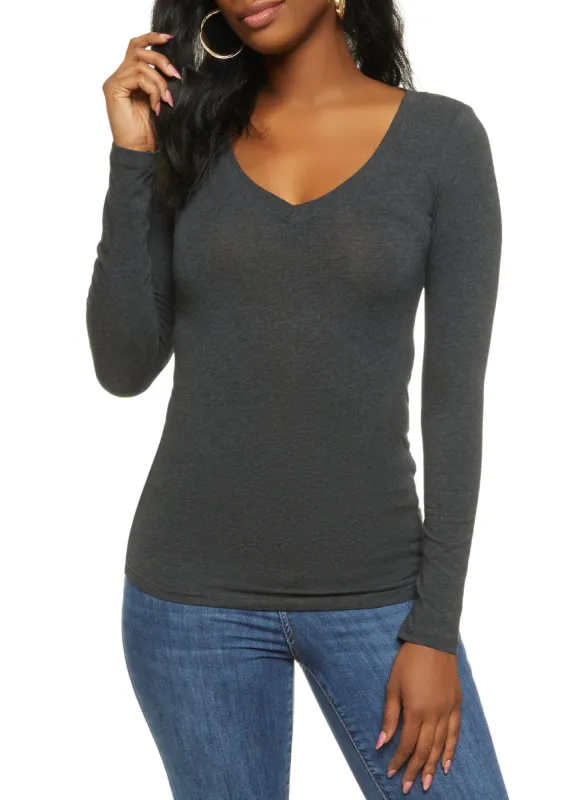 Basic V Neck Long Sleeve Top sold by Rainbow