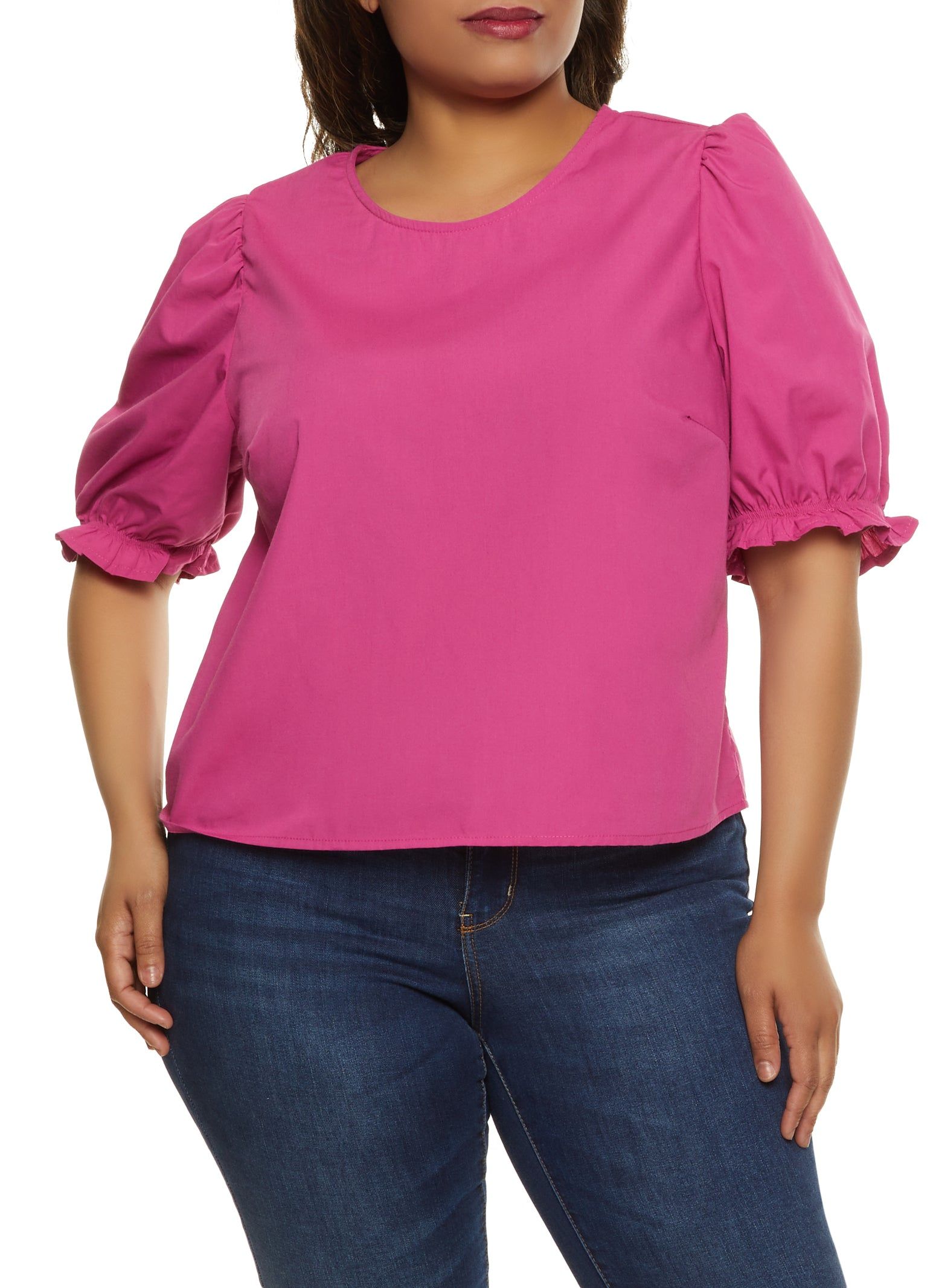 Plus Size Solid Puff Sleeve Top sold by Rainbow