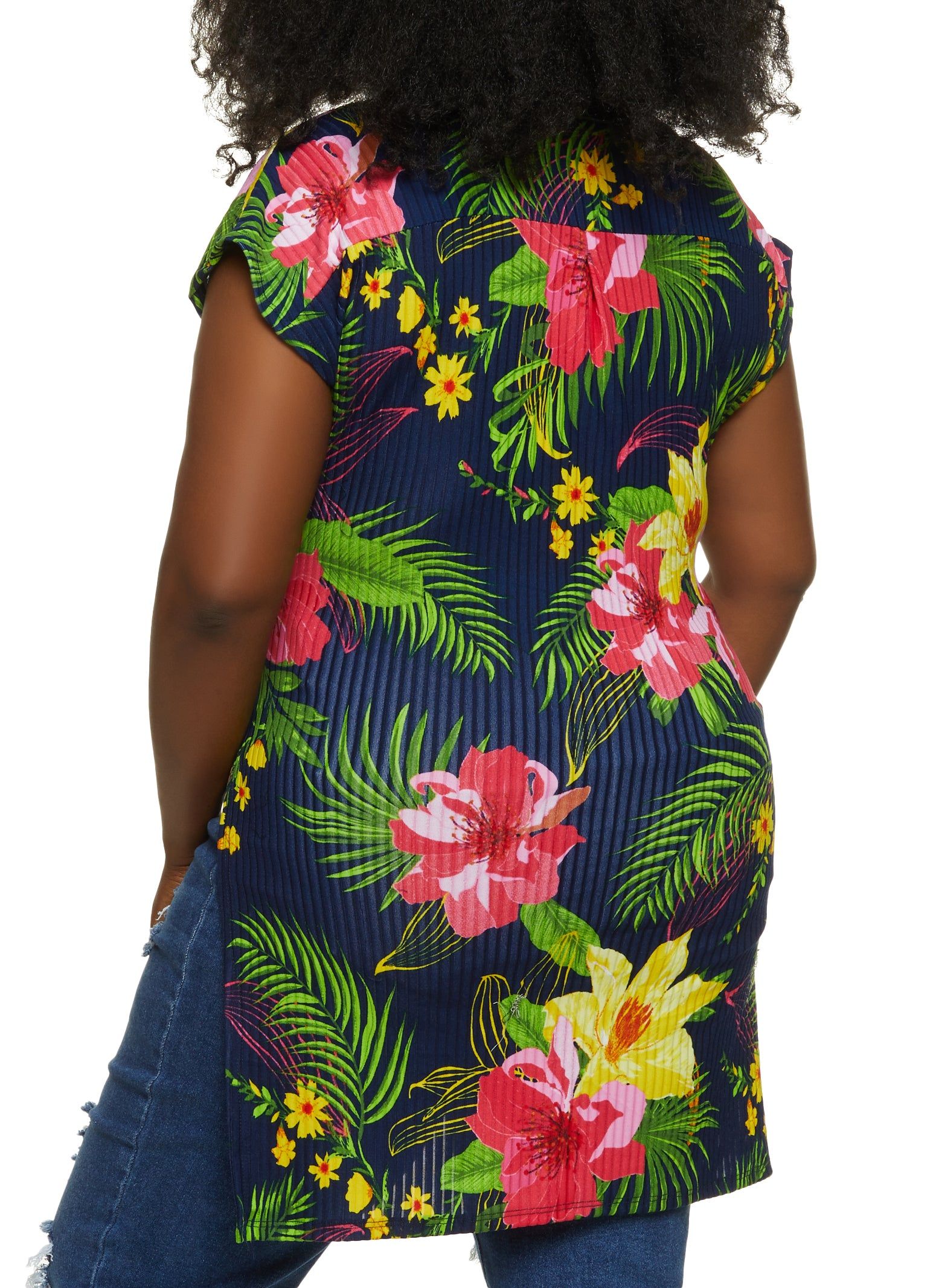 Plus Size Floral Print Tie Front High Low Shirt sold by Rainbow product image thumbnail 2