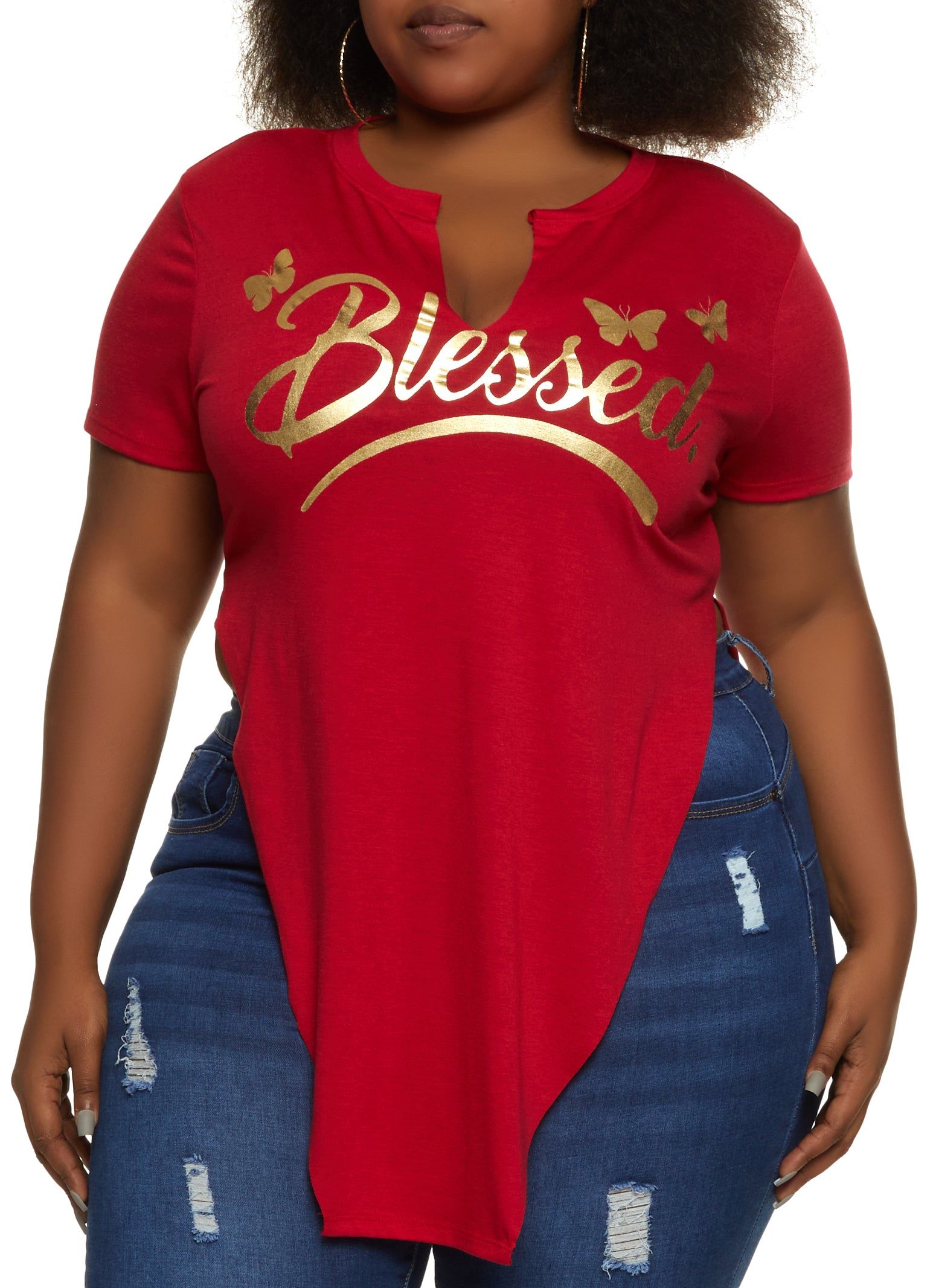 Plus Size Blessed Hanky Hem Graphic Tee sold by Rainbow