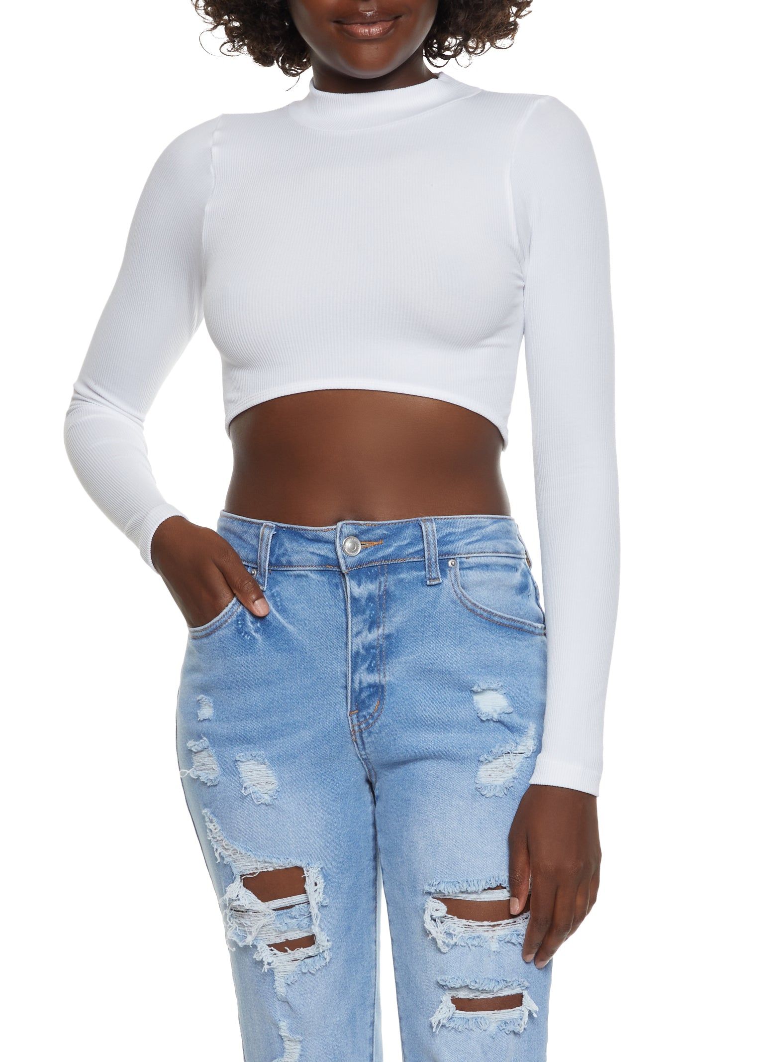 Basic Mock Neck Crop Top sold by Rainbow