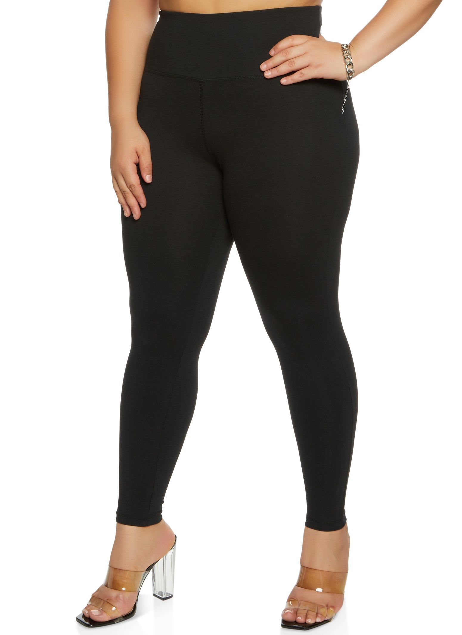 Plus Size Solid High Waist Leggings sold by Rainbow