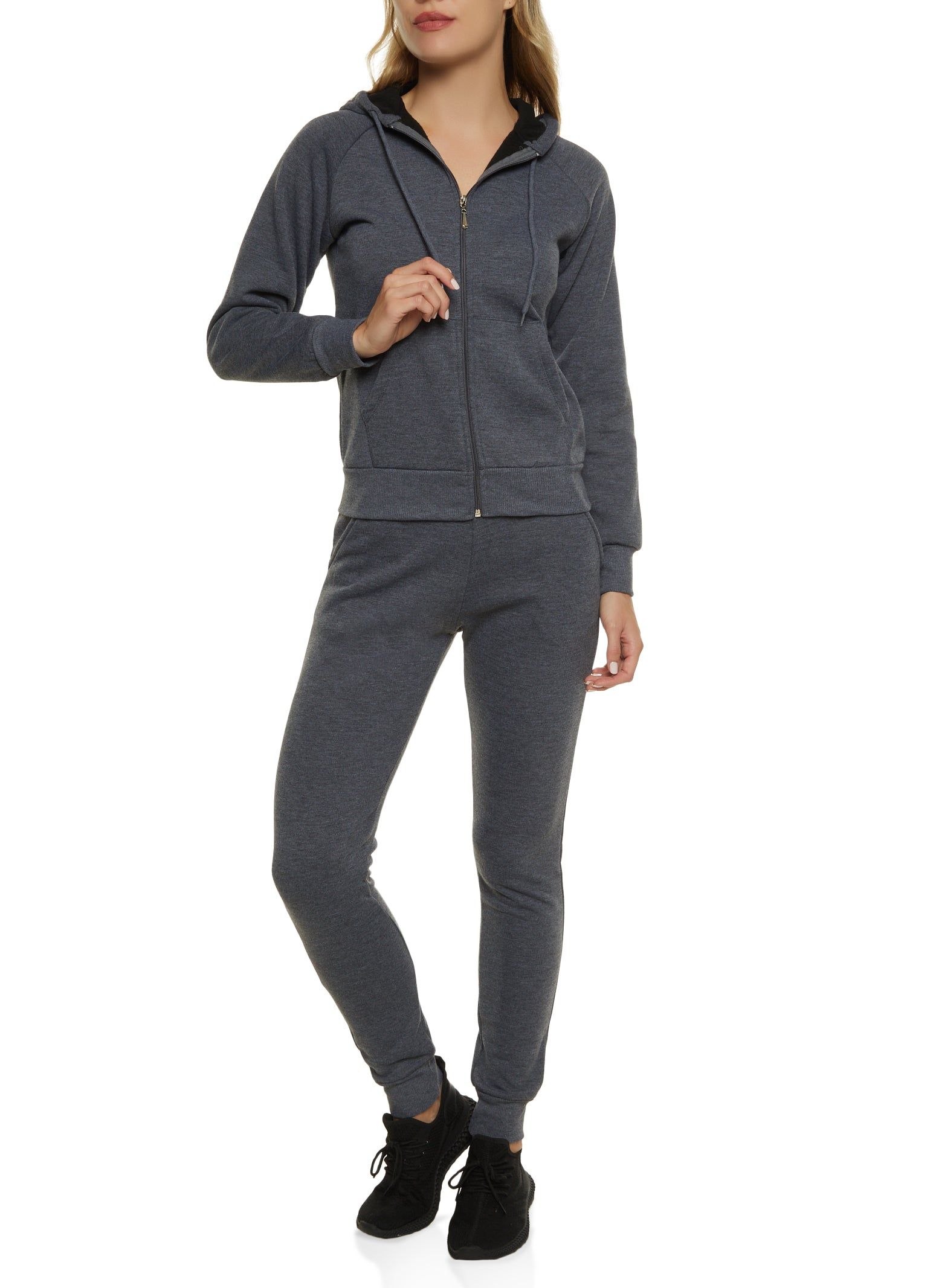 Solid Drawstring Zip Front Hoodie sold by Rainbow product image thumbnail 2