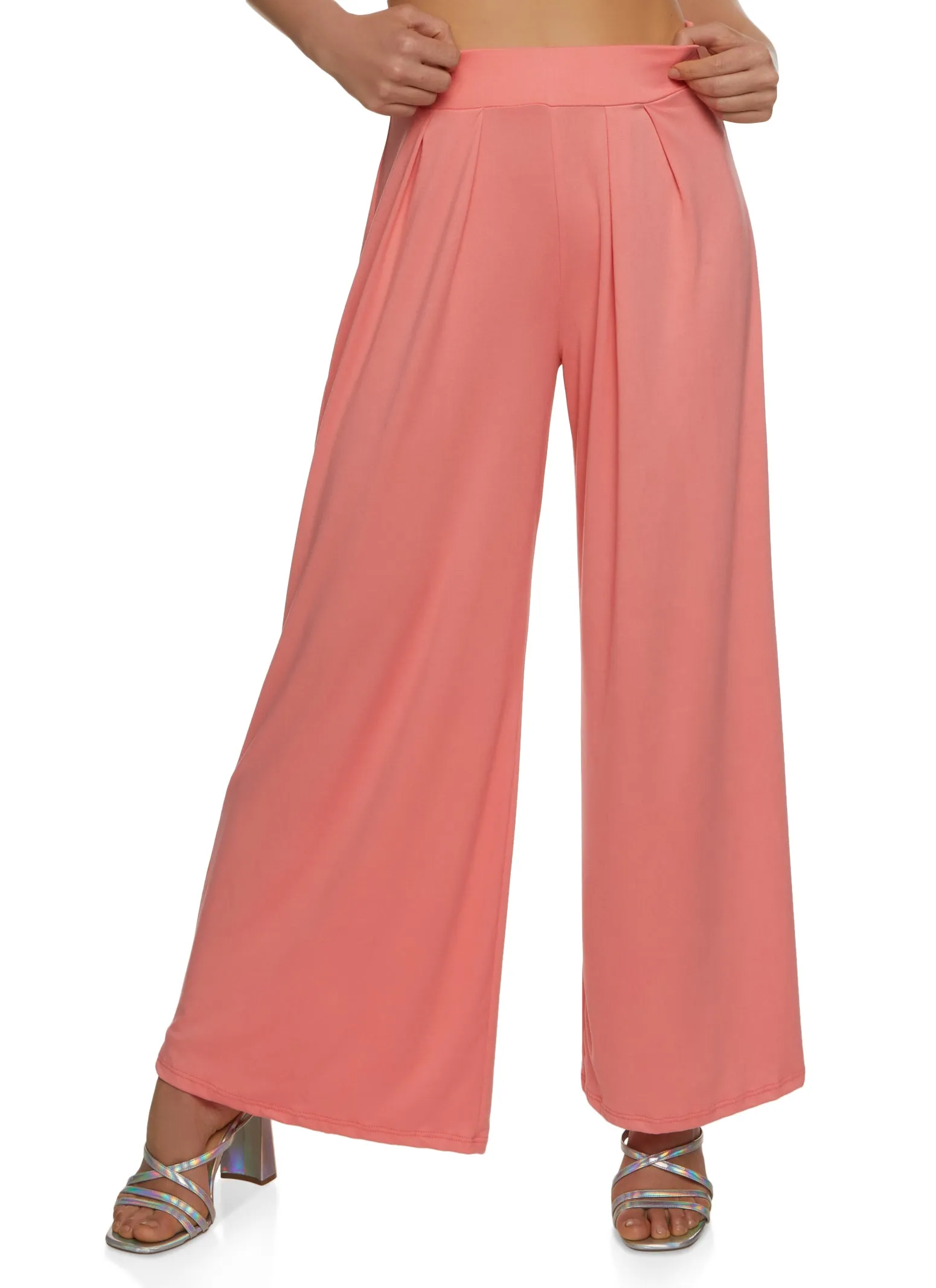 Soft Knit Pleated Waist Wide Leg Pants sold by Rainbow