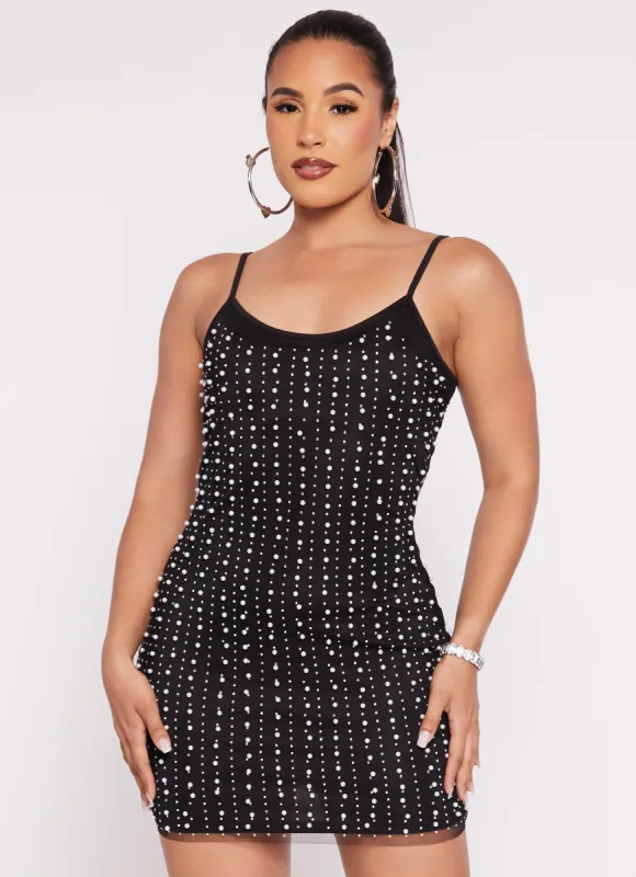 Rhinestone Studded Faux Pearl Cami Dress sold by Rainbow