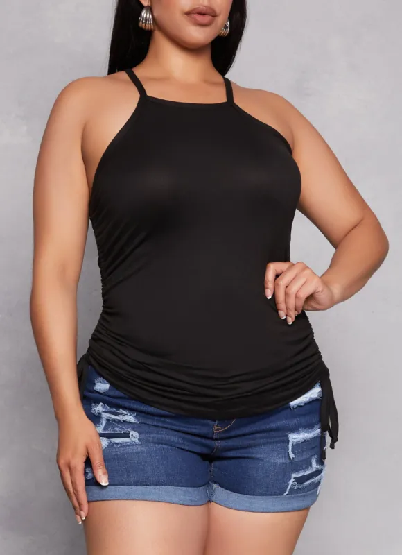 Plus Size Drawstring Ruched High Neck Tank Top sold by Rainbow