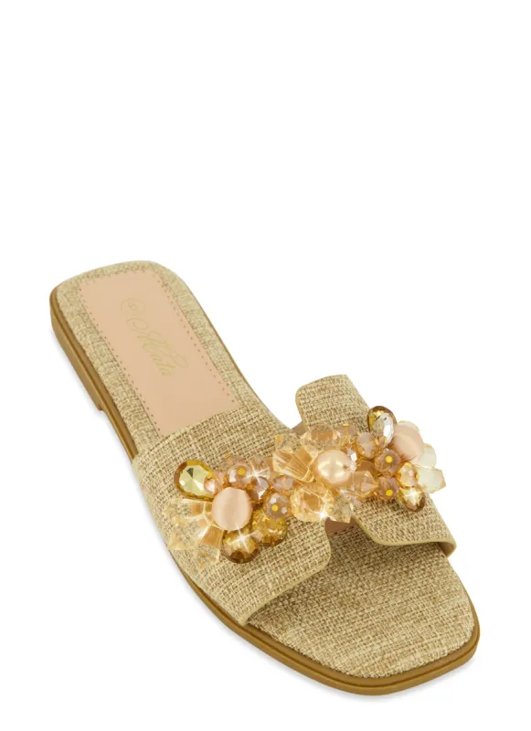 Gem Embellished Band Slide Sandals sold by Rainbow