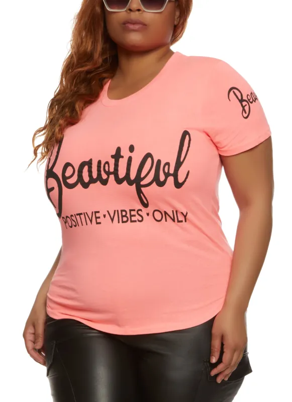 Plus Size Beautiful Short Sleeve Graphic Tee sold by Rainbow