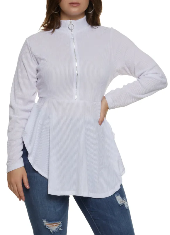 Plus Size Half Zip Hanky Hem Top sold by Rainbow