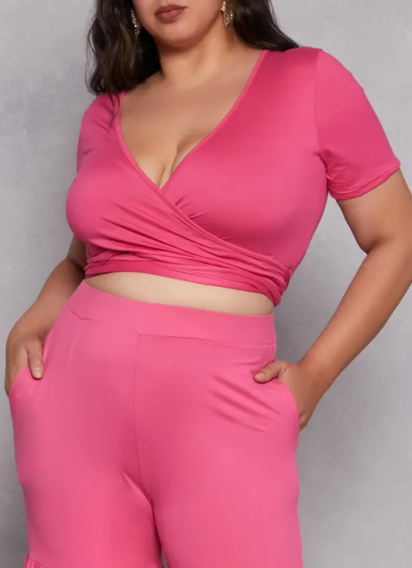 Plus Size Cropped Wrap Top sold by Rainbow