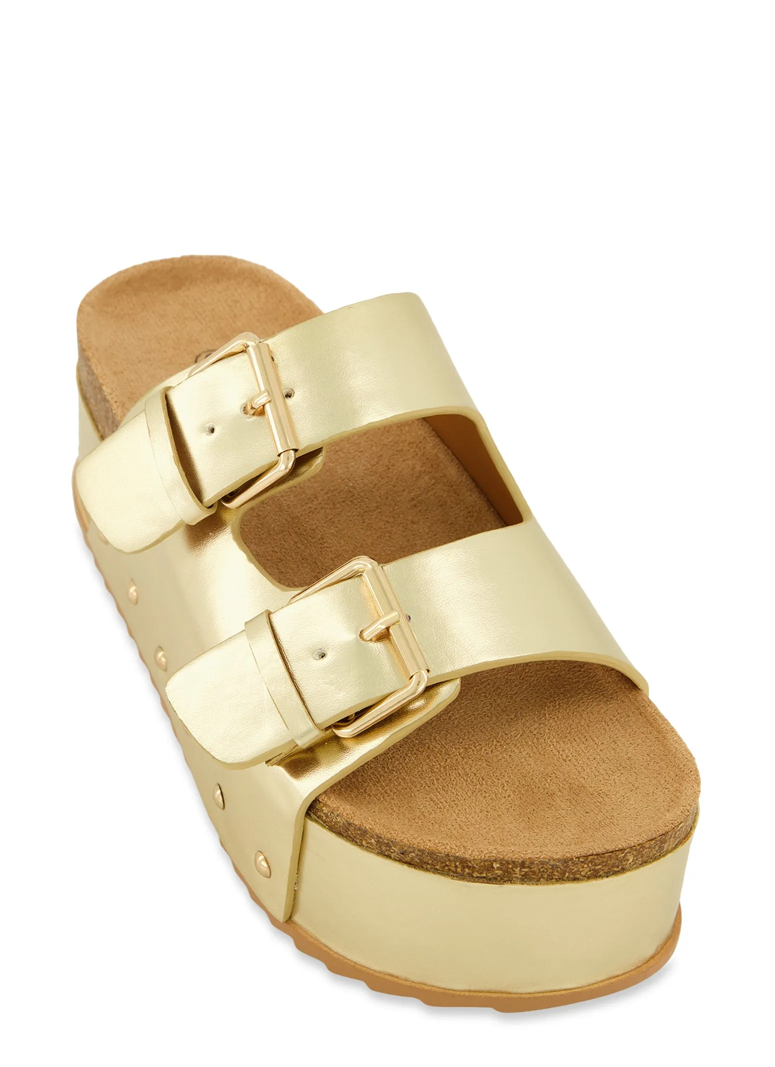 Double Buckle Footbed Platform Slide Sandals sold by Rainbow