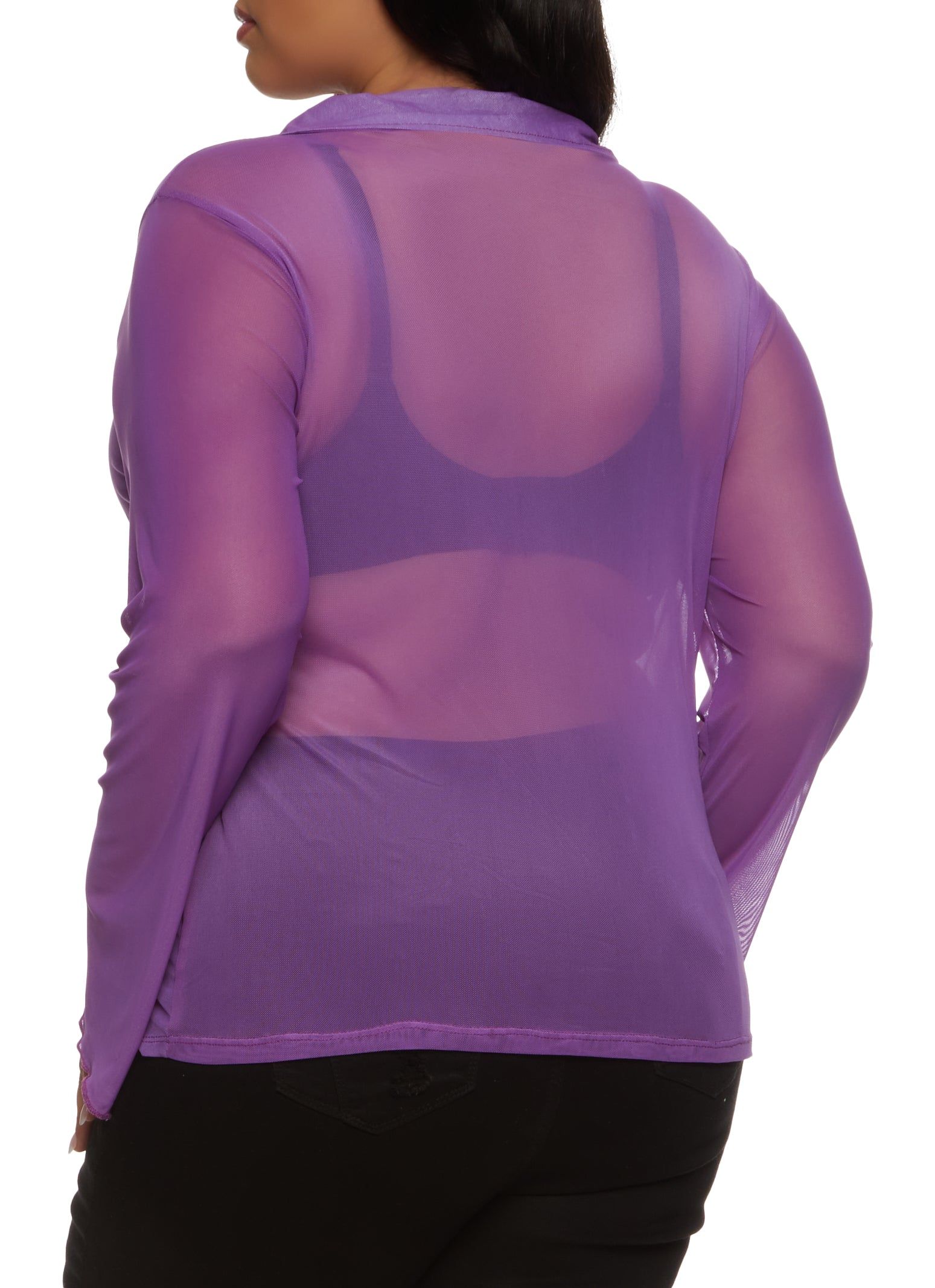 Plus Size Mesh Ruched Button Front Shirt sold by Rainbow product image thumbnail 3