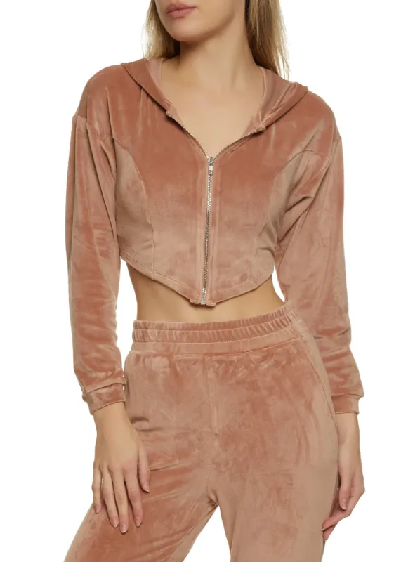 Velour Corset Detail Cropped Hoodie sold by Rainbow