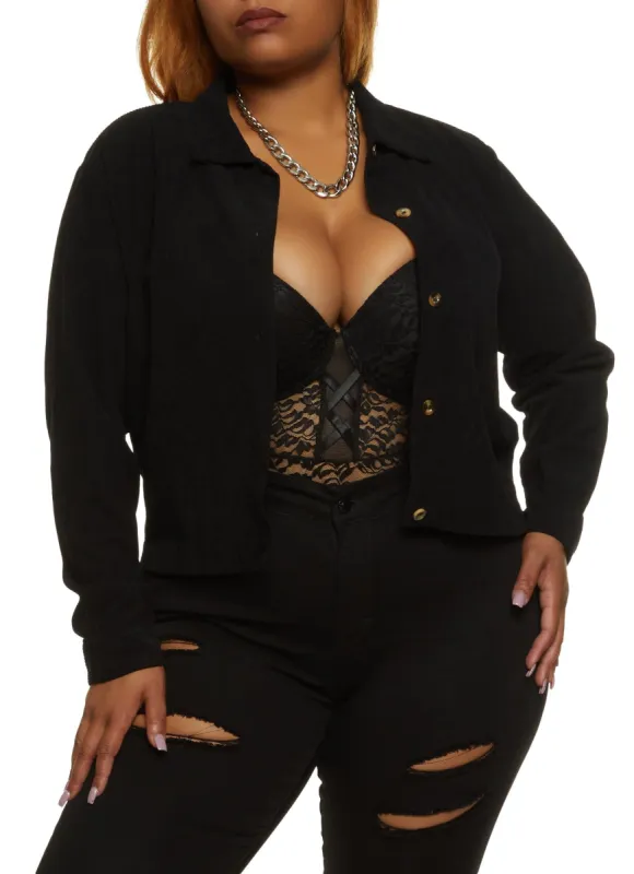 Plus Size Corduroy Cropped Shacket sold by Rainbow