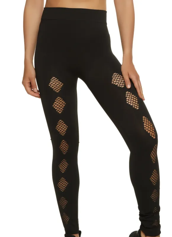 High Waisted Fishnet Detail Leggings sold by Rainbow