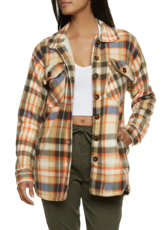 Plaid Sherpa Lined Brushed Knit Shacket sold by Rainbow