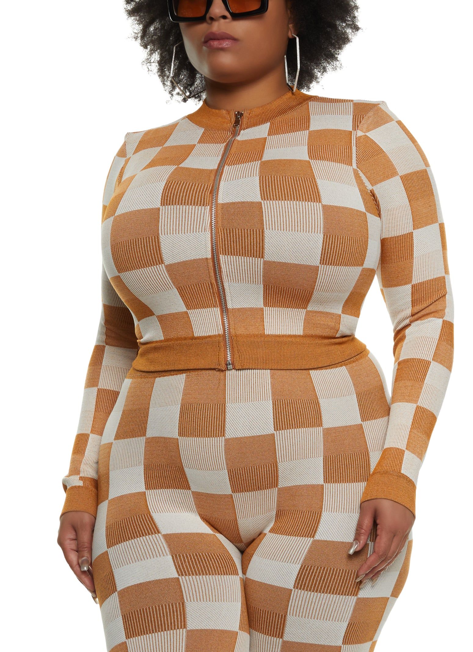 Plus Size Seamless Checkered Print Track Jacket sold by Rainbow